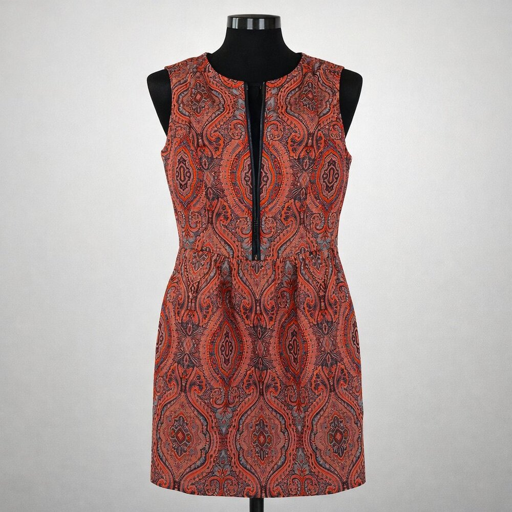 Raoul  Ornate Embroidered Paisley Leather-Trimmed Sheath Dress - Size 8